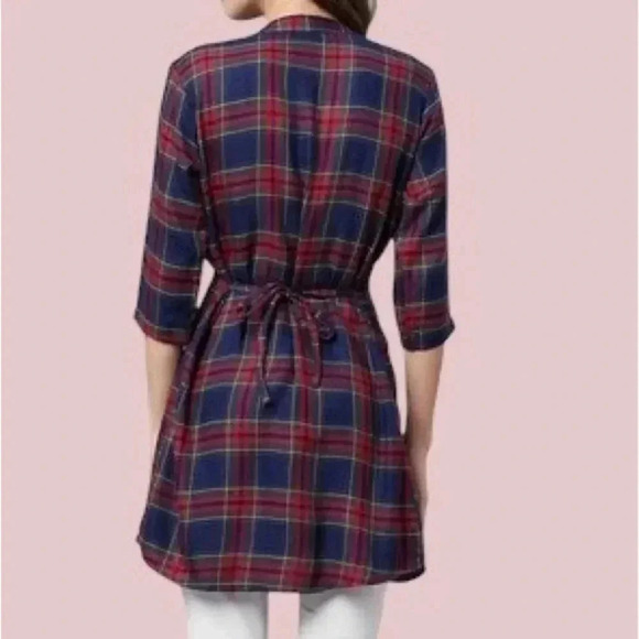 One Femme Plaid Button-Up Tunic W/ Waist Belt Size Med-large Pre-Owned - Picture 7 of 14
